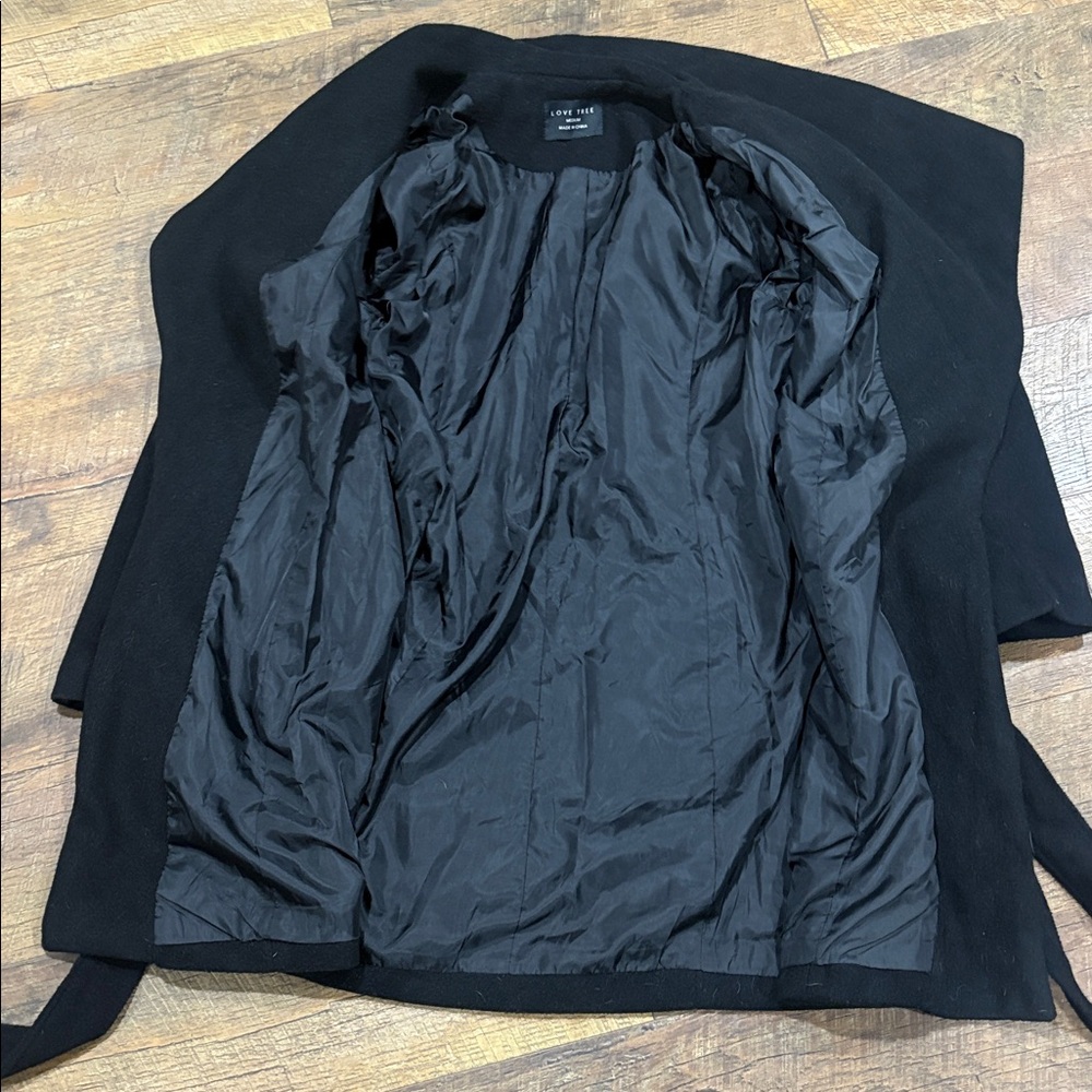 Love Tree Black Soft Knit Trench Cardigan Winter Wrap Coat Size Medium - Picture 8 of 11